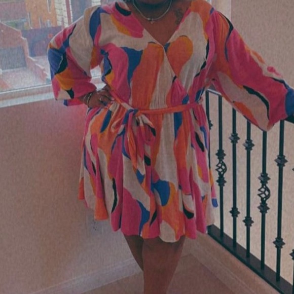 Ava & Viv Abstract Print Balloon Sleeve Midi Dress Plus Sz 1X - Picture 5 of 5